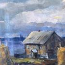 1264 Перед дождём. Деревня Ерши. 1981 г. Картон, асло.