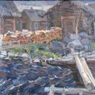 1272. Речка в Карелии. Падун. 1974 г. двп, масло